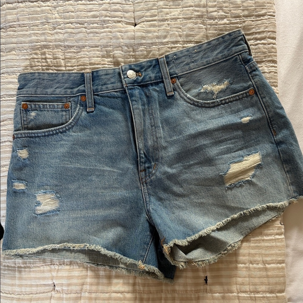 Madewell Light Blue Distressed Jean Shorts - Picture 1 of 3